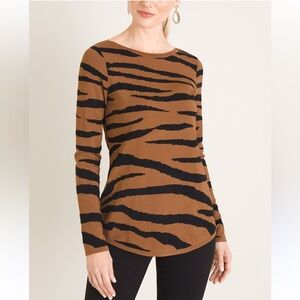 CHICO Textured Tiger-Stripe Bateau-Neck Sweater